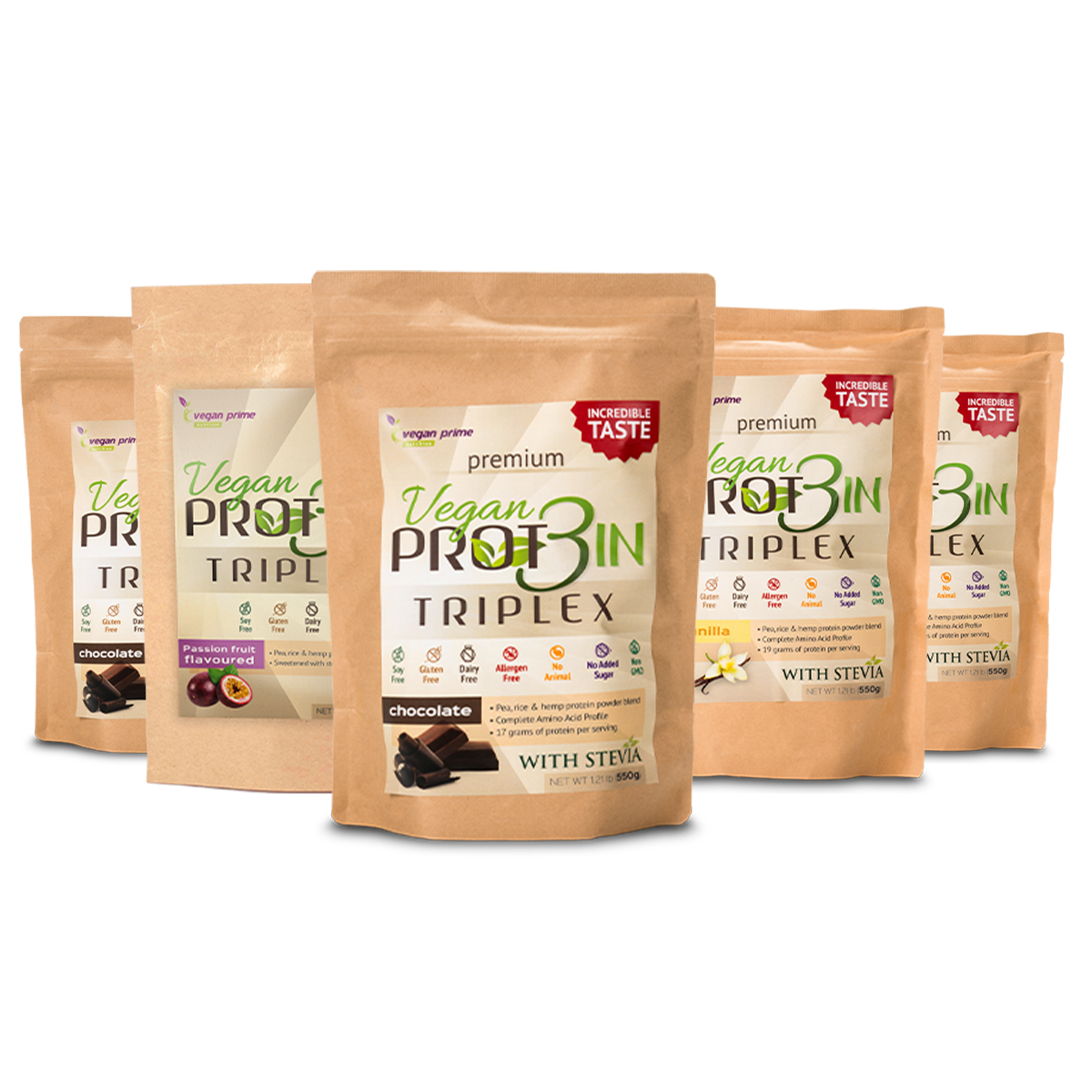 Vegan Prot3in Triplex fehérjepor - 5 db-os vegyes csomag